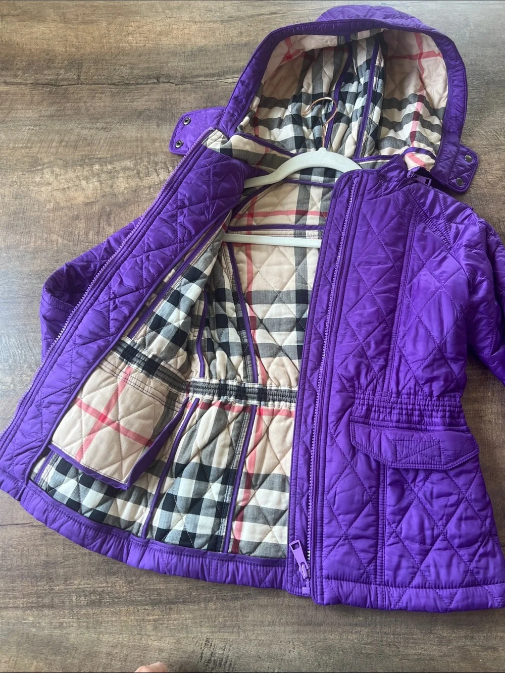 Burberry Girls' Quilted Hooded Jacket in Purple